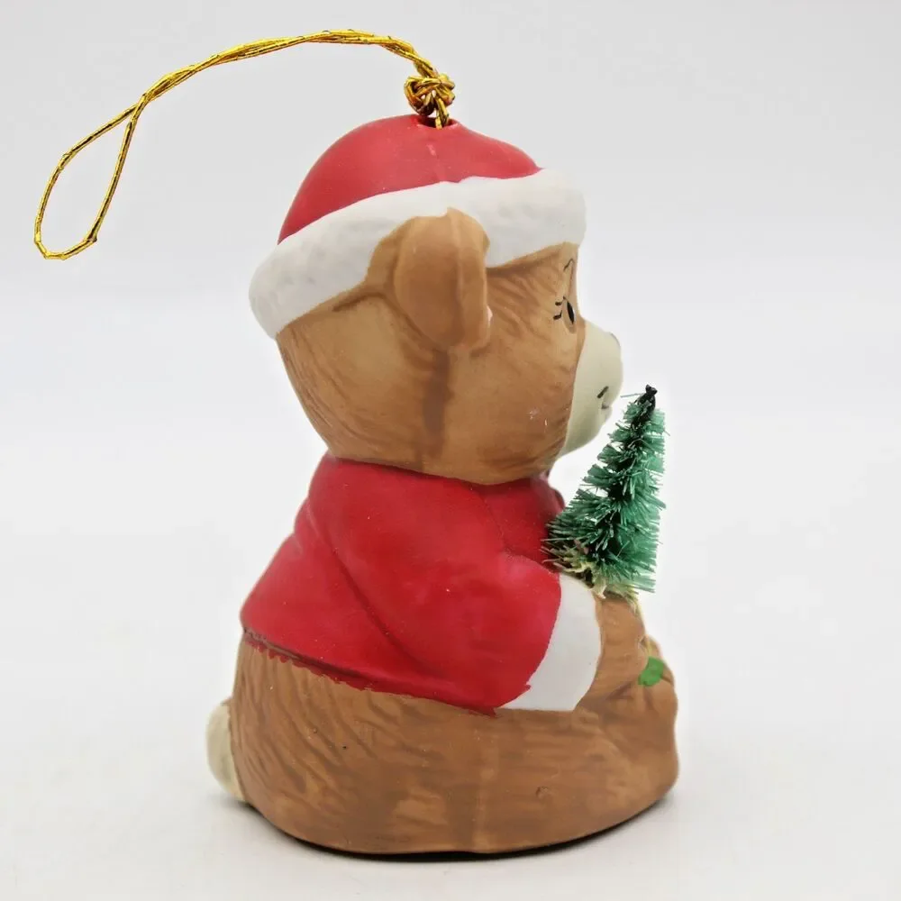 Holly Bells Porcelain Teddy Bear Bell Ornament Vintage 1986 Original Box a